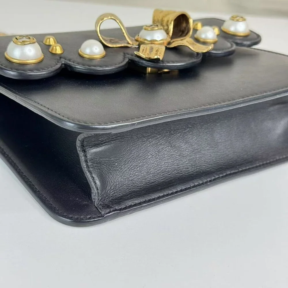 Gucci Black Pearly Peony Chain Shoulder Bag Leather - Picture 7 of 9